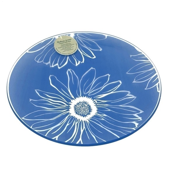 Decorative Glass Plate Blue & Clear Floral Pattern 7.5” Daisy Dahlias Sunflower - Picture 6 of 6